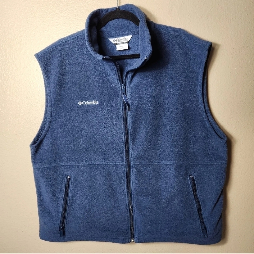 Columbia Mens Navy Fleece Full Zip Collared Vest w/ Zipper Pockets-Size XL
